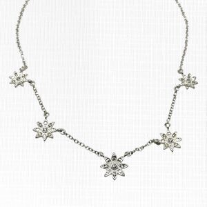 Avon Silver Tone Flower Necklace Clear Rhinestone Formal Evening Retro Feminine